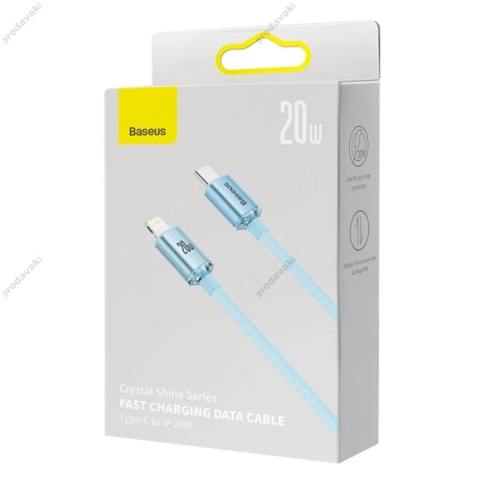 PD кабель Baseus Crystal Shine Series Fast Charging Data Cable Type-C to iP Lightning 20W 1.2m Sky Blue CAJY001303