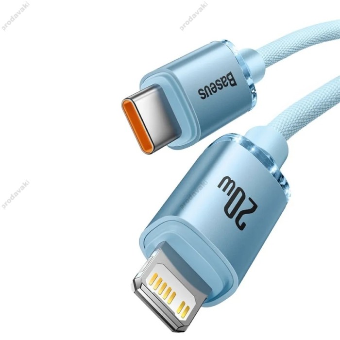 PD кабель Baseus Crystal Shine Series Fast Charging Data Cable Type-C to iP Lightning 20W 1.2m Sky Blue CAJY001303