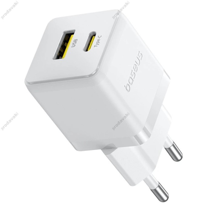Мережевий зарядний пристрій Baseus Palm Type-C+USB Type-C cable 30W White P1011160A213-01