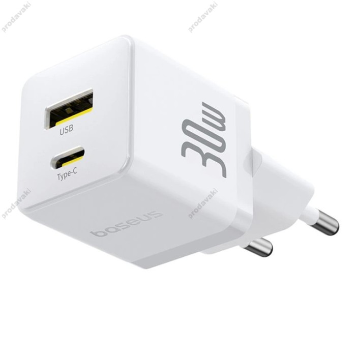 Мережевий зарядний пристрій Baseus Palm Type-C+USB Type-C cable 30W White P1011160A213-01