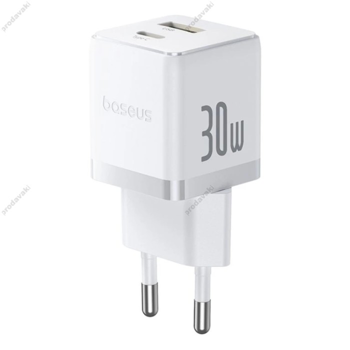Мережевий зарядний пристрій Baseus Palm Type-C+USB Type-C cable 30W White P1011160A213-01