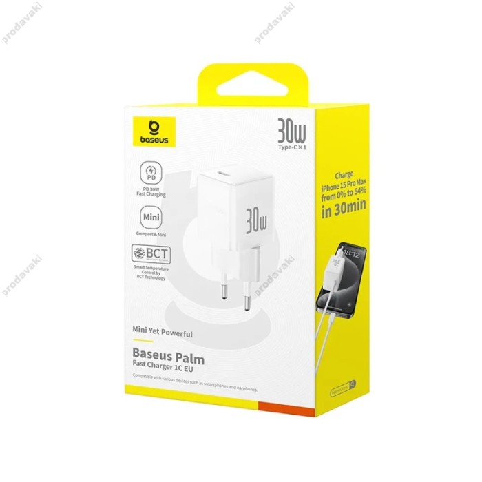Мережевий зарядний пристрій Baseus Palm Fast Charger 30W White P10111605213-00