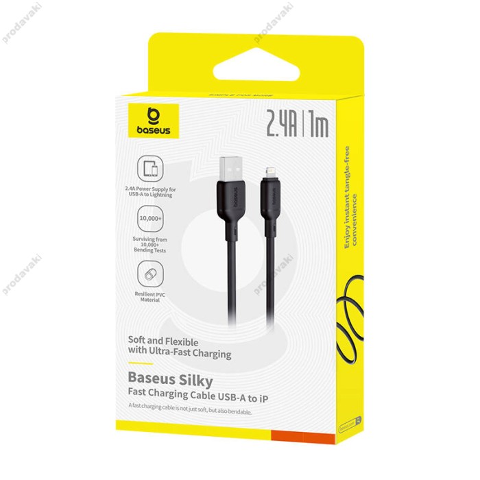 USB кабель Baseus Silky Series USB to Lightning 2.4A 1m Black P10377702113-00