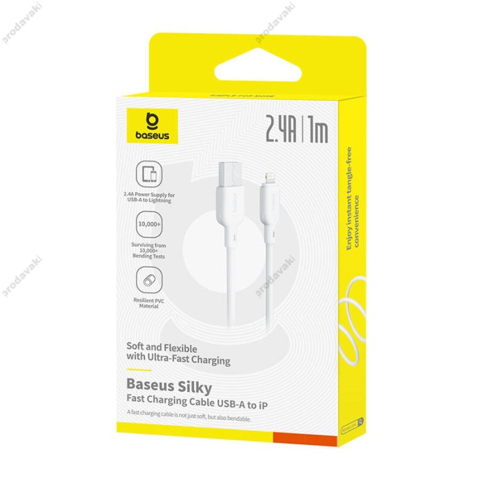 USB кабель Baseus Silky Series USB to Lightning 2.4A 1m White P10377702213-00