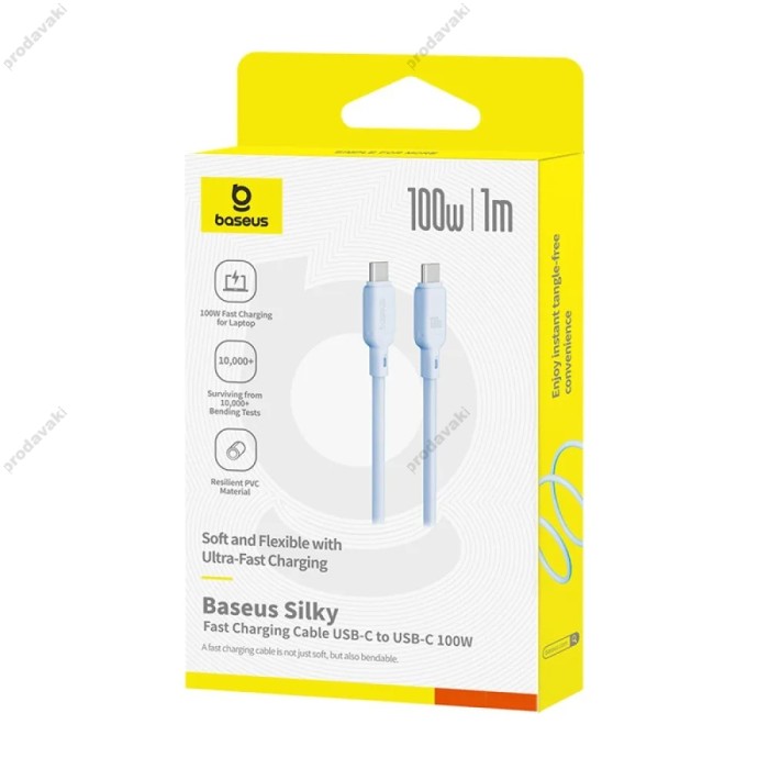 Кабель Baseus Silky Series Type-C to Type-C 100W 5A 1m Blue P10377704313-00
