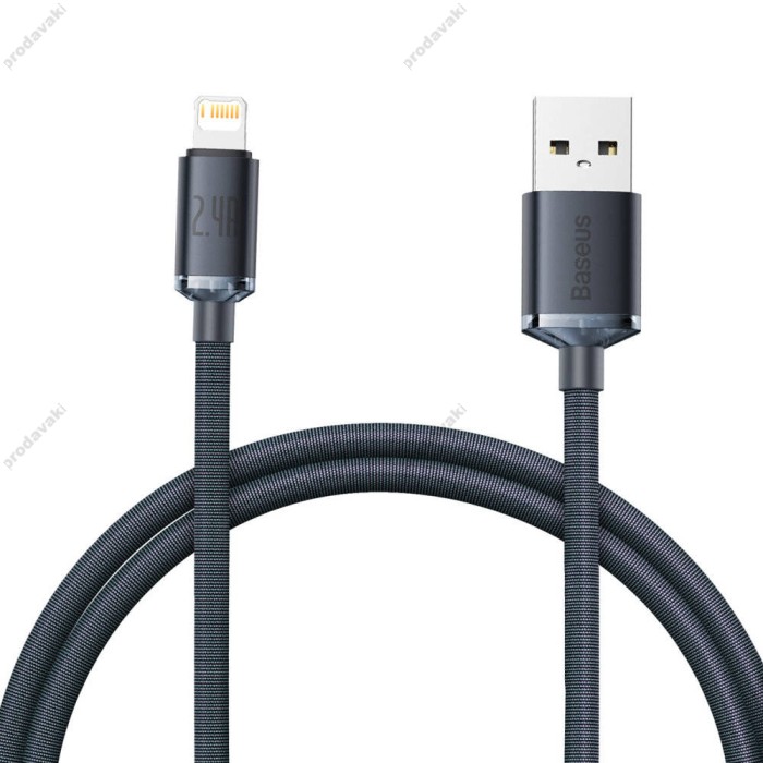 USB кабель Baseus Crystal Shine Series Fast Charging Data Cable USB to iP Lightning 2.4A 1.2m Black CAJY000001