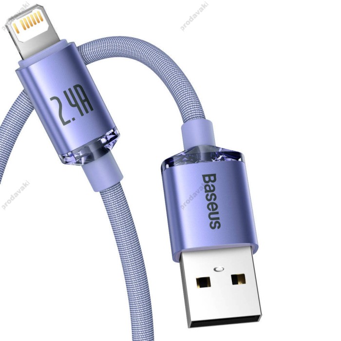 USB кабель Baseus Crystal Shine Series Fast Charging Data Cable USB to iP Lightning 2.4A 1.2m Purple CAJY000005