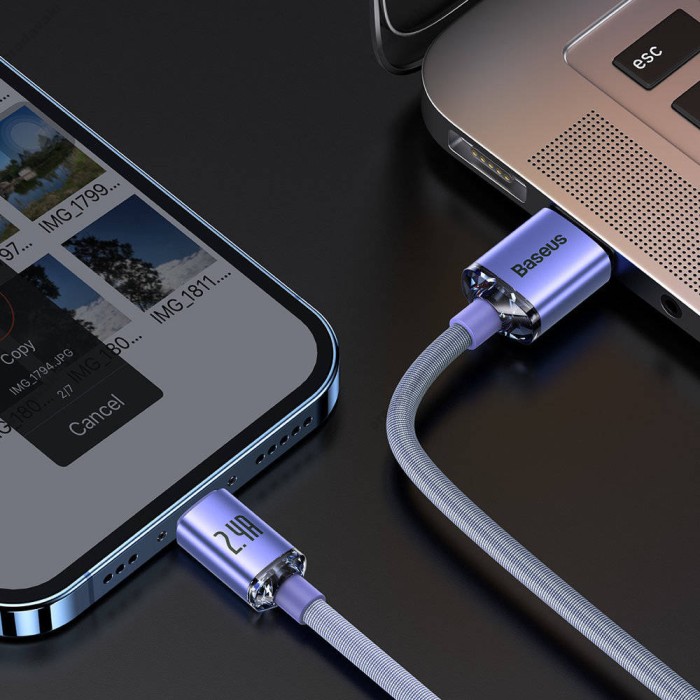 USB кабель Baseus Crystal Shine Series Fast Charging Data Cable USB to iP Lightning 2.4A 1.2m Purple CAJY000005