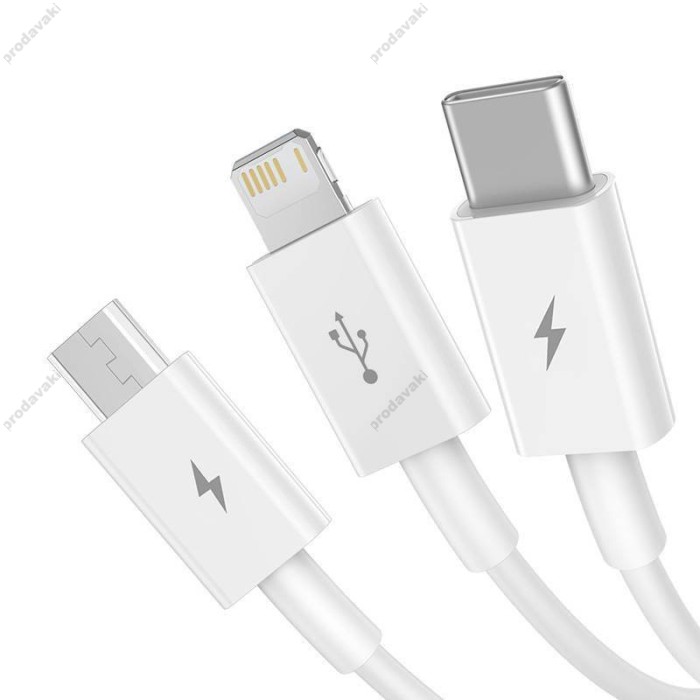 USB Кабель Baseus Superior Series Fast Charging Data Cable USB to M+L+C 3.5A 1m White P10320105221-00