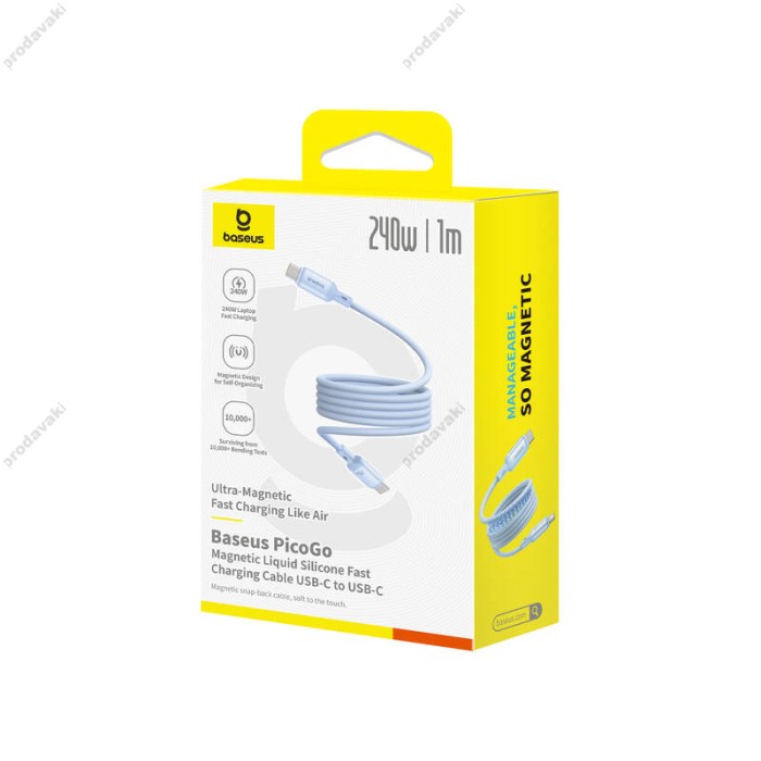 Кабель Baseus PicoGo Magnetic Liquid Silicone Type-C to Type-C 240W 5A 1m Blue P10376800311-00