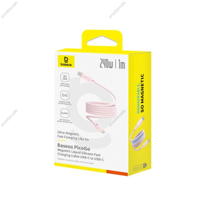 Кабель Baseus PicoGo Magnetic Liquid Silicone Type-C to Type-C 240W 5A 1m Pink P10376800411-00