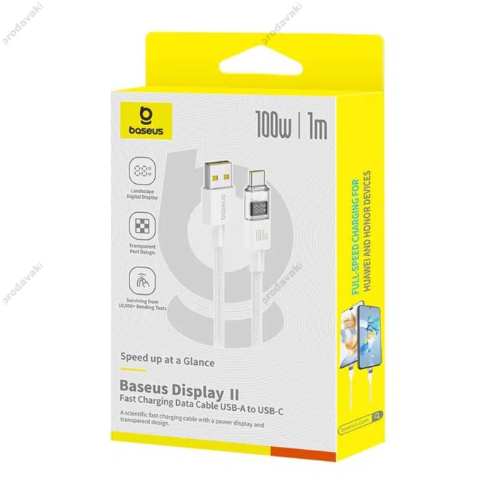 Кабель Baseus Display 2 Fast Charging Data Cable USB to Type-C 100W 5A 1m White P10382701211-00