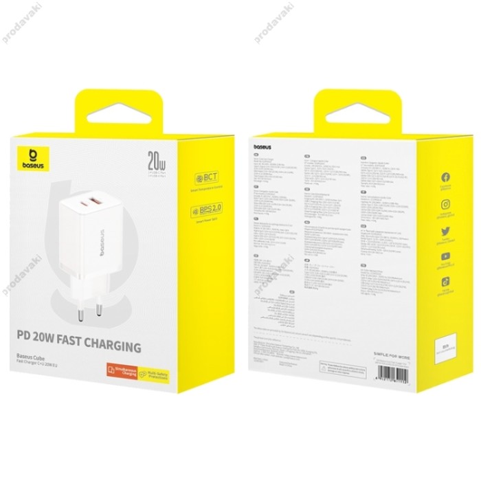 Мережевий зарядний пристрій Baseus Cube Fast Charger C+U 20W EU Cluster White P10111403213-00