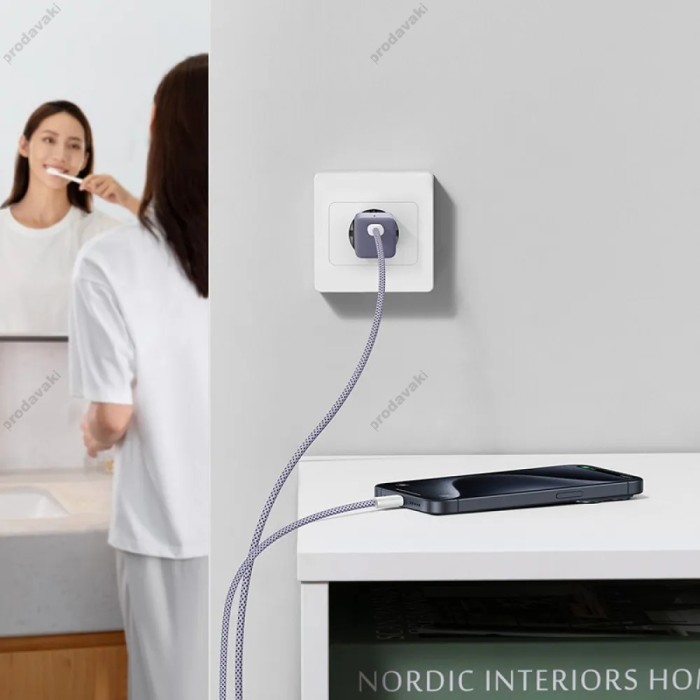 Мережевий зарядний пристрій Baseus GaN5 Fast Charger (mini) Cable Type-C to Type-C 30W Purple P10110902523-00
