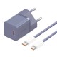 Мережевий зарядний пристрій Baseus GaN5 Fast Charger (mini) Cable Type-C to Type-C 30W Purple P10110902523-00