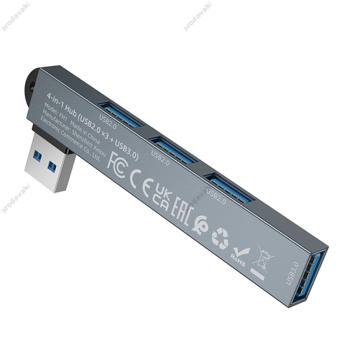 USB-Хаб BOROFONE FH1 converter 4в1 USB to 3xUSB 2.0+USB 3.0 Grey