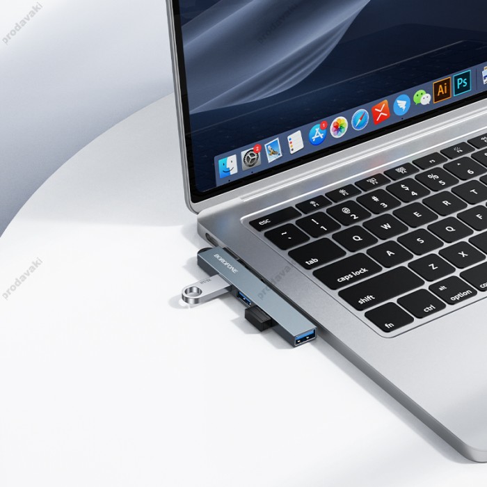 USB-Хаб BOROFONE FH1 converter 4в1 USB to 3xUSB 2.0+USB 3.0 Grey