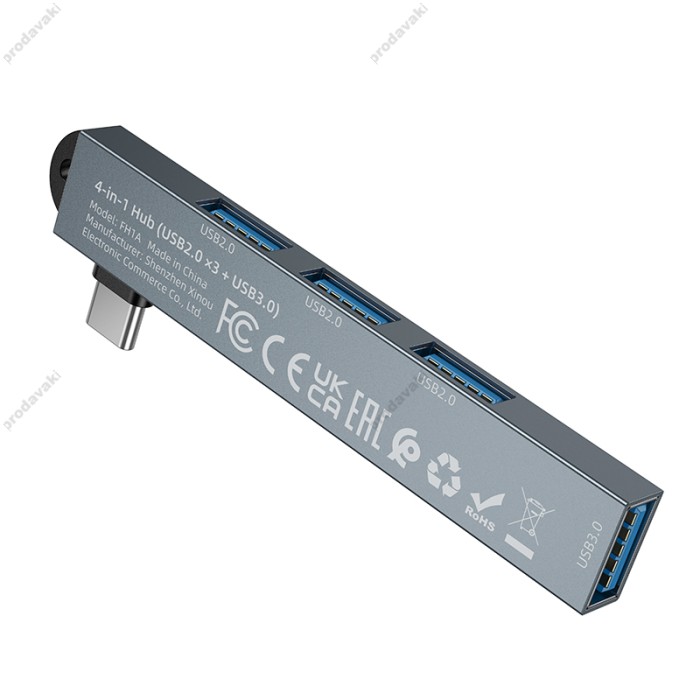 USB-Хаб BOROFONE FH1A 4в1 Type-C to USB 3.0+3xUSB 2.0 Grey
