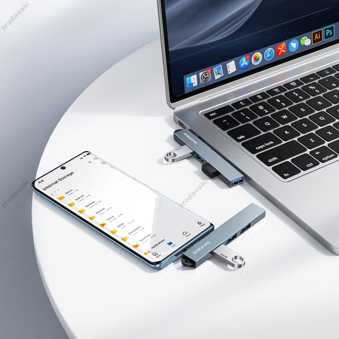 USB-Хаб BOROFONE FH1A 4в1 Type-C to USB 3.0+3xUSB 2.0 Grey