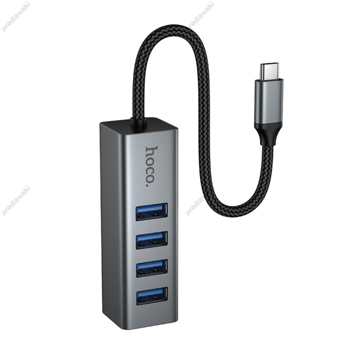USB-Хаб Hoco HB1C Multifunction Adapter 4в1 Type-C to 4xUSB 3.0 Grey