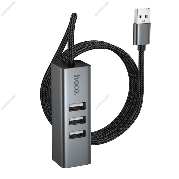 USB-Хаб Hoco HB1D converter 4в1 USB to 3xUSB 2.0+RJ45 Grey