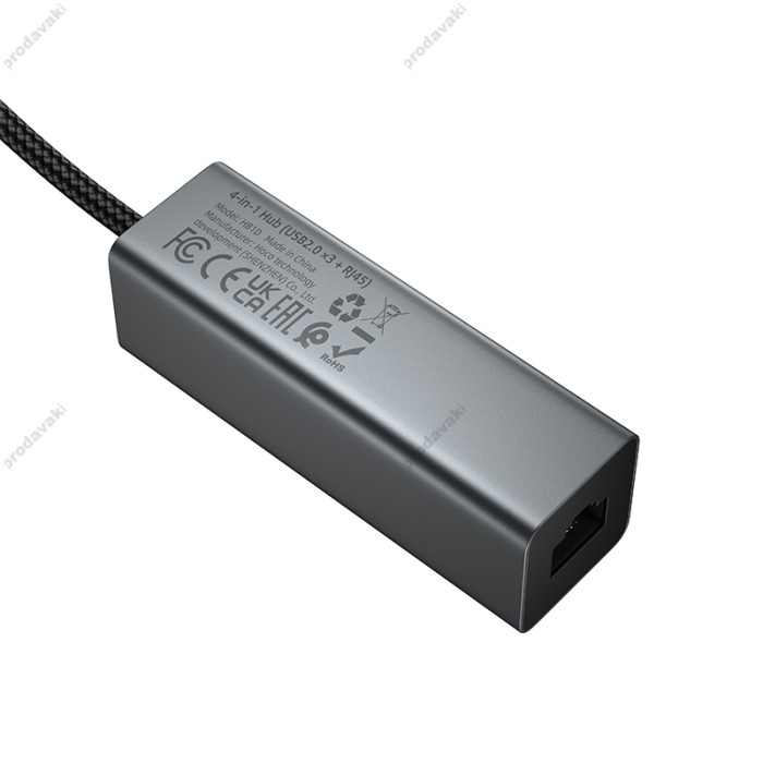 USB-Хаб Hoco HB1D converter 4в1 USB to 3xUSB 2.0+RJ45 Grey