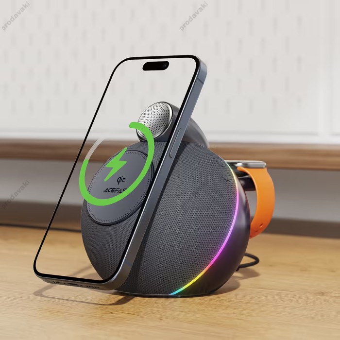 Портативна колонка Bluetooth ACEFAST K10 Air speaker with wireless charger BT5.4 RGB 20W Black