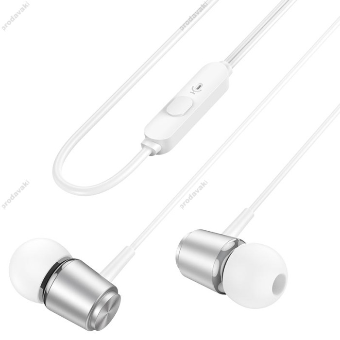 Дротові навушники HOCO M108 Spring metal universal earphones with mic 3.5mm Silver