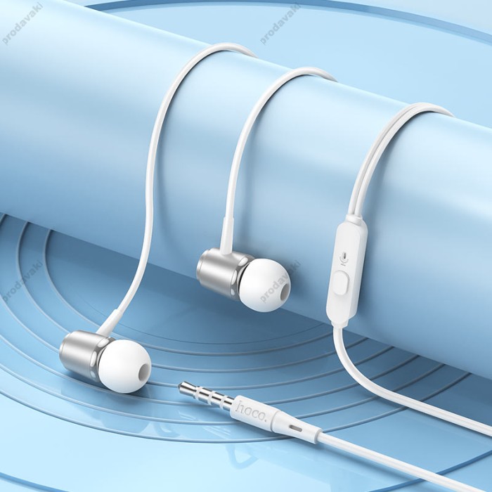 Дротові навушники HOCO M108 Spring metal universal earphones with mic 3.5mm Silver