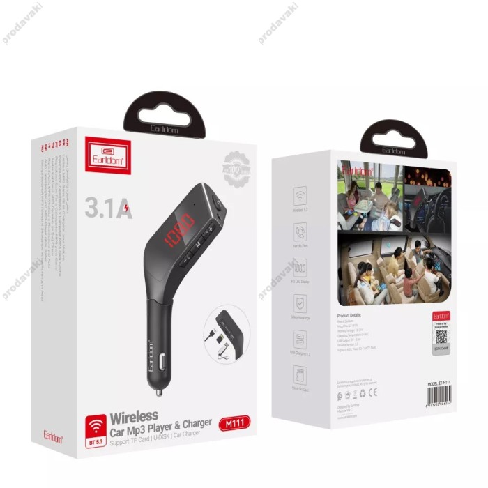 FM-трансмітер Earldom ET-M111 з Bluetooth 4.1 Black