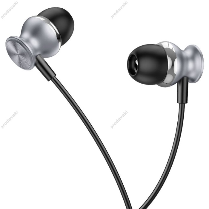 Дротові навушники HOCO M106 Fountain metal universal earphones with microphone 3.5mm Grey
