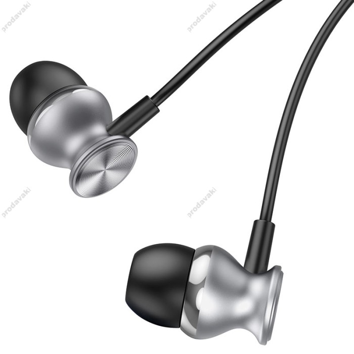 Дротові навушники HOCO M106 Fountain metal universal earphones with microphone 3.5mm Grey