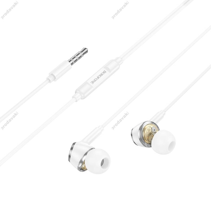 Дротові навушники Borofone BM90 Miller universal earphones with microphone 3.5mm White