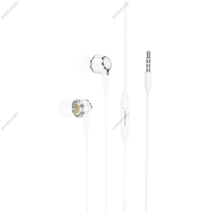 Дротові навушники Borofone BM90 Miller universal earphones with microphone 3.5mm White