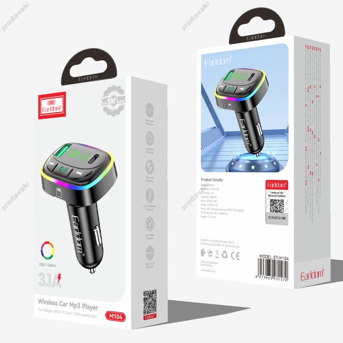 FM-трансмітер Hoco Earldom ET-M104 Black Bluetooth 5.0