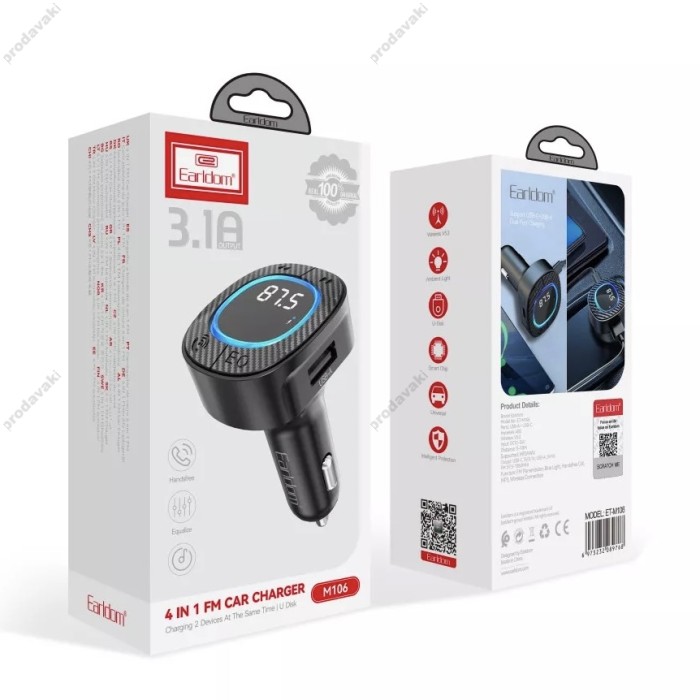 FM-трансмітер Earldom ET-M106 Black з Bluetooth 5.3