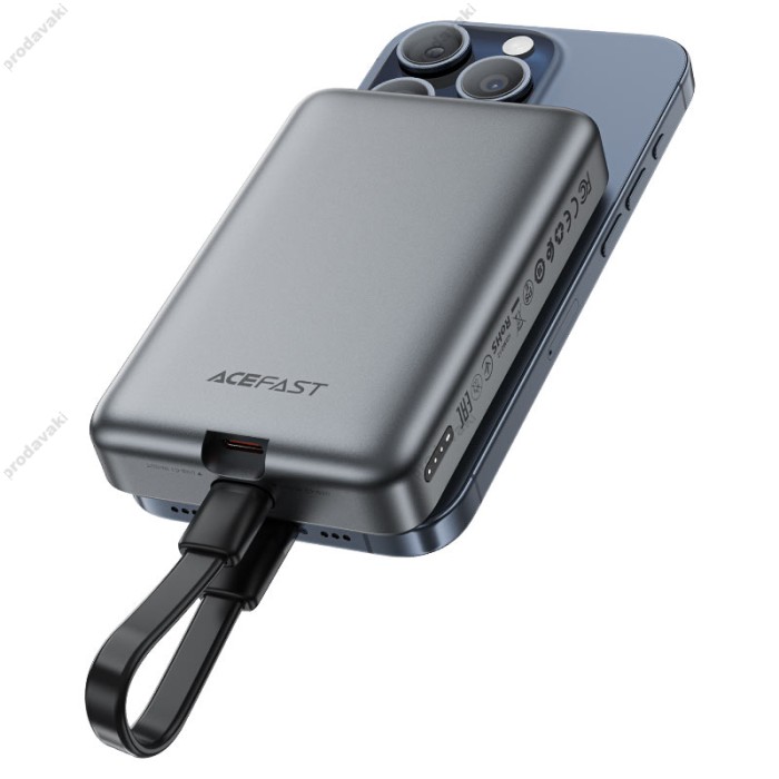 Повербанк портативний акумулятор Power bank Acefast M10 MagSafe with cable 30W 10000 mAh Black