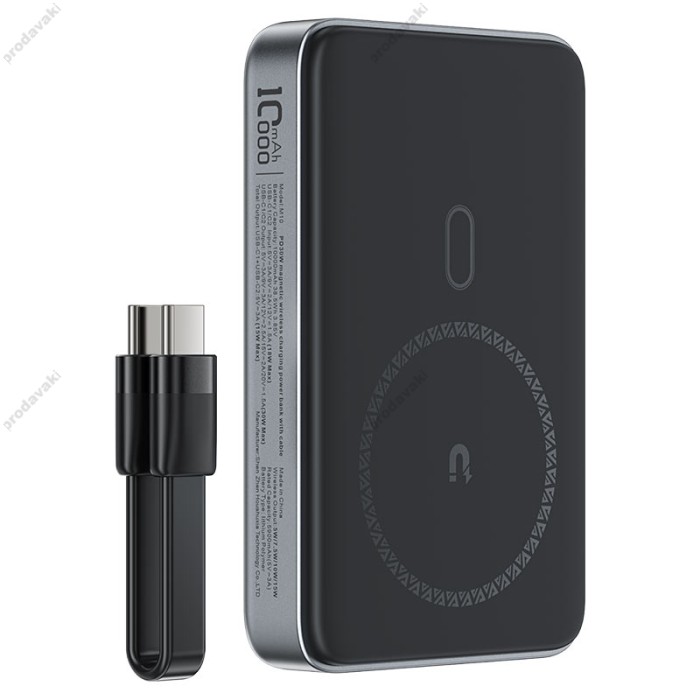 Повербанк портативний акумулятор Power bank Acefast M10 MagSafe with cable 30W 10000 mAh Black