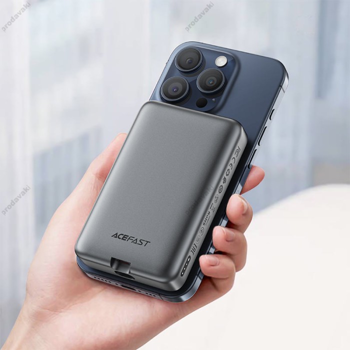 Повербанк портативний акумулятор Power bank Acefast M10 MagSafe with cable 30W 10000 mAh Black