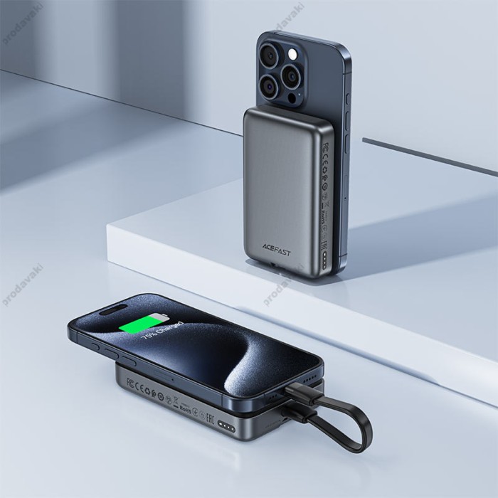 Повербанк портативний акумулятор Power bank Acefast M10 MagSafe with cable 30W 10000 mAh Black