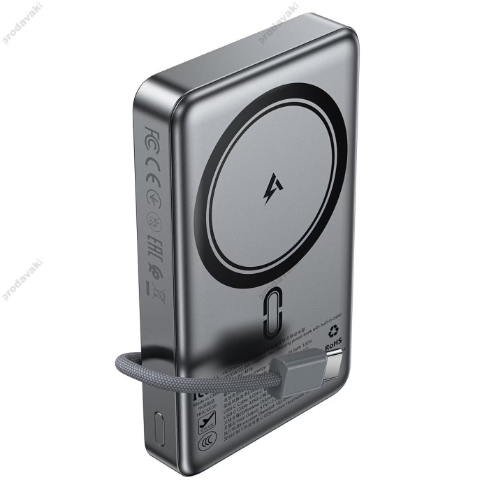 Повербанк портативний акумулятор Power bank Acefast M18 magnetic with cable магнітний 22.5W 10000 mAh Black