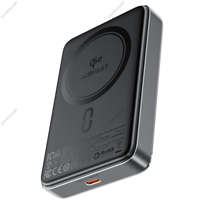 Повербанк портативний акумулятор Power bank Acefast M11 Qi2 MagSafe магнітний 30W 10000 mAh Black