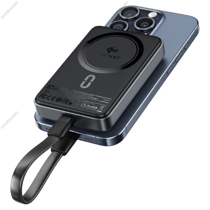 Повербанк портативний акумулятор Power bank Acefast M11 Qi2 MagSafe магнітний 30W 10000 mAh Black