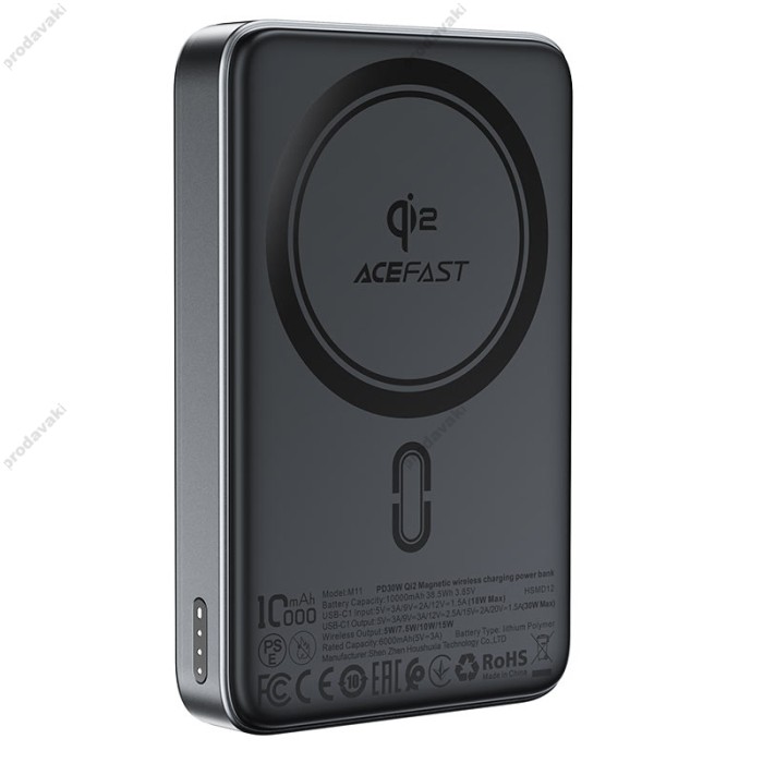 Повербанк портативний акумулятор Power bank Acefast M11 Qi2 MagSafe магнітний 30W 10000 mAh Black
