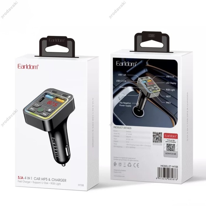 FM-трансмітер Earldom ET-M108 Black для авто
