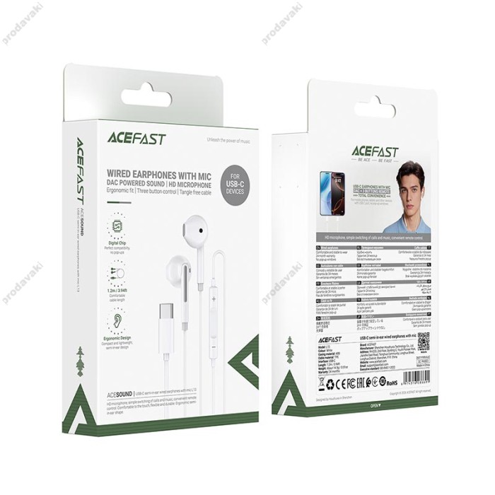 Дротові навушники ACEFAST L13 semi-in-ear wired earphones with mic Type-C White