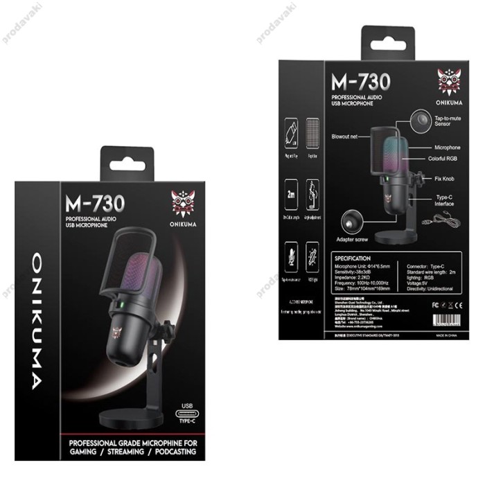 Мікрофон провідний настільний Onikuma M730 microphone RGB Type-C 2m Black