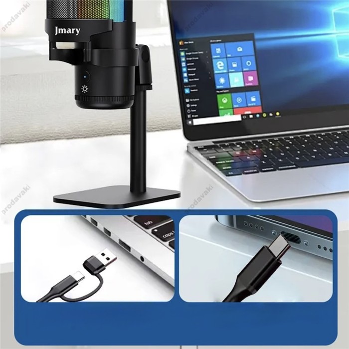 Мікрофон провідний настільний Jmary MC-PW13 Zero Latency Monitor Mic RGB Black