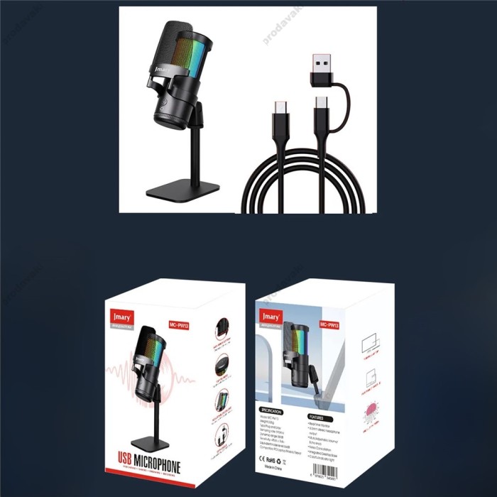 Мікрофон провідний настільний Jmary MC-PW13 Zero Latency Monitor Mic RGB Black
