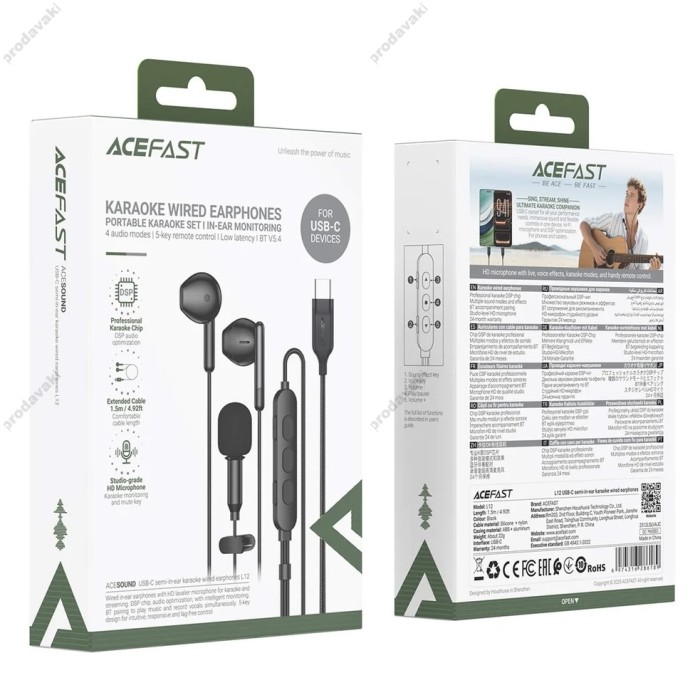 Дротові навушники ACEFAST L16 clip-on wired earphones with mic Type-C 1.2m Black